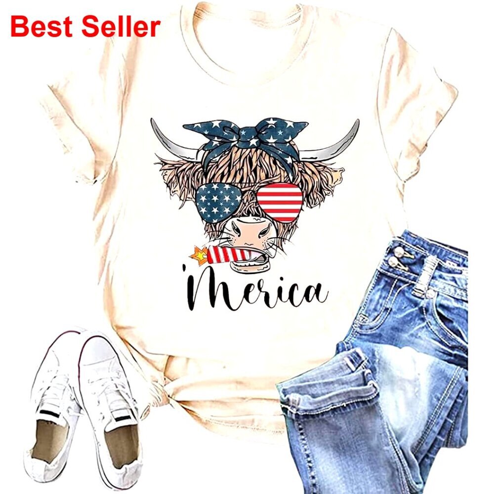 Vintage Bleached Patriotic Graphic Tee Women's Short Sleeve T-Shirt